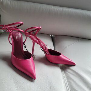 Zara Leather Pink Slingback Heels Size 37 (7 or 6.5)